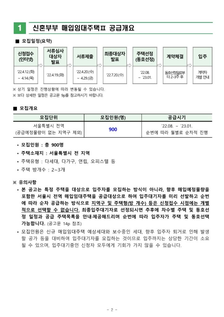 신혼부부 매입임대 주택 공고문 2page